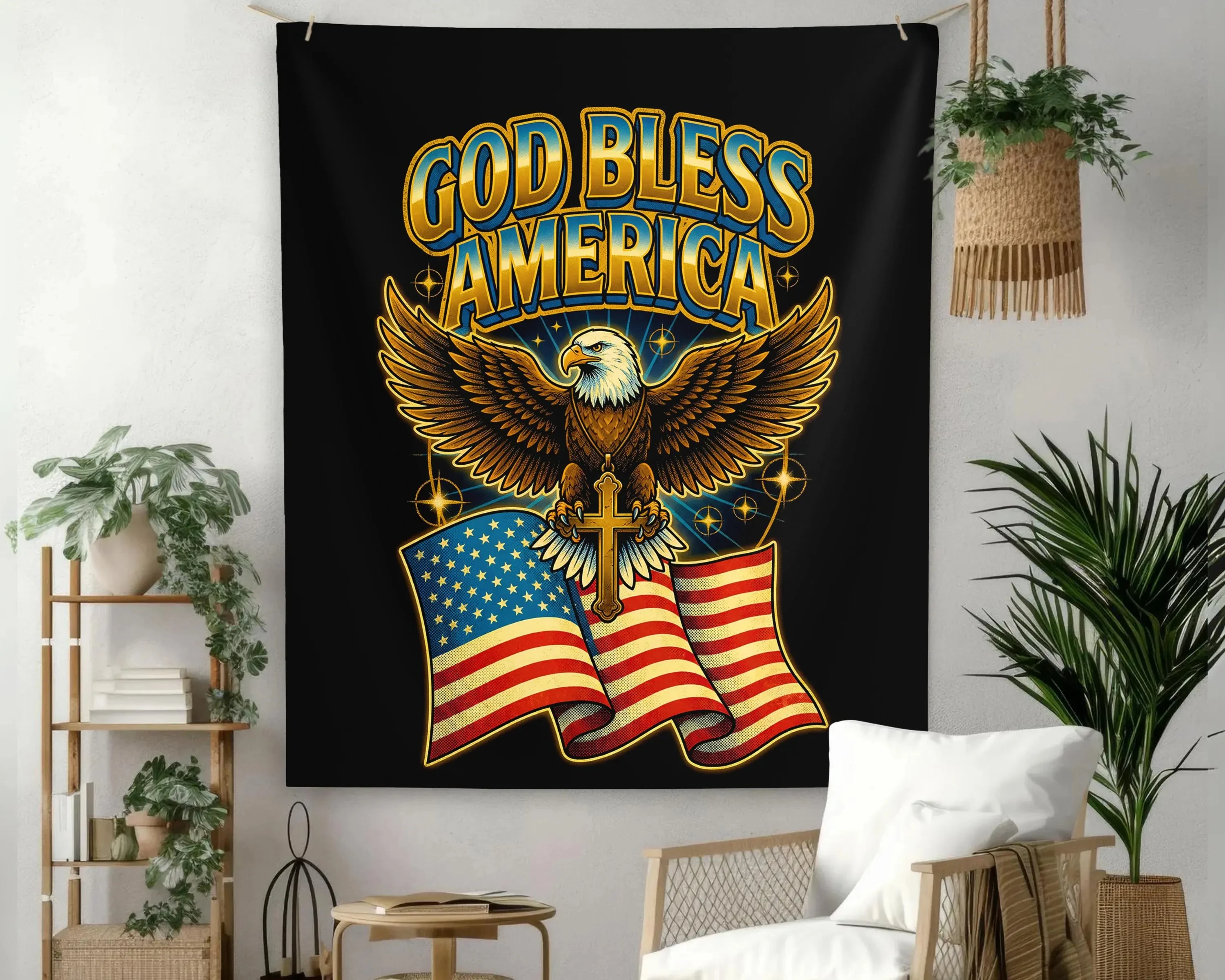 USA Flag 250th Anniversary Tapestry 1776-2026, Patriotic God Bless America Wall Decor, Celebration Banner Gift, Flat Print