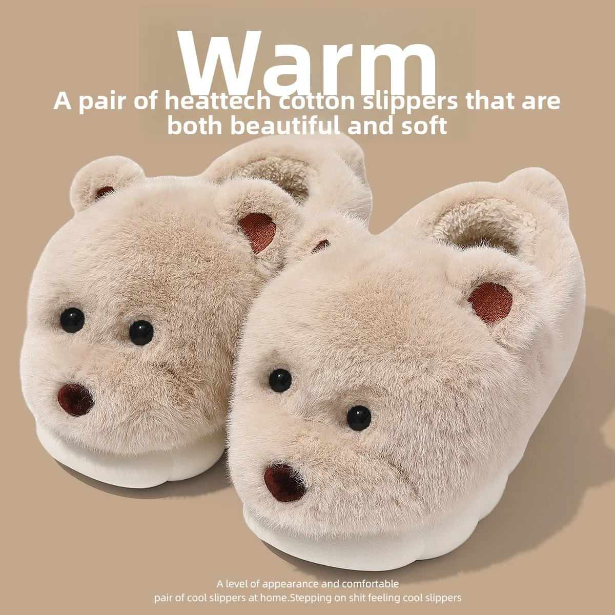 Women's Cotton Slippers Winter Warm Thick Bottom Anti-slip Indoor Outdoor Wear Furry Lined Slip-On Home Shoes Comfortable