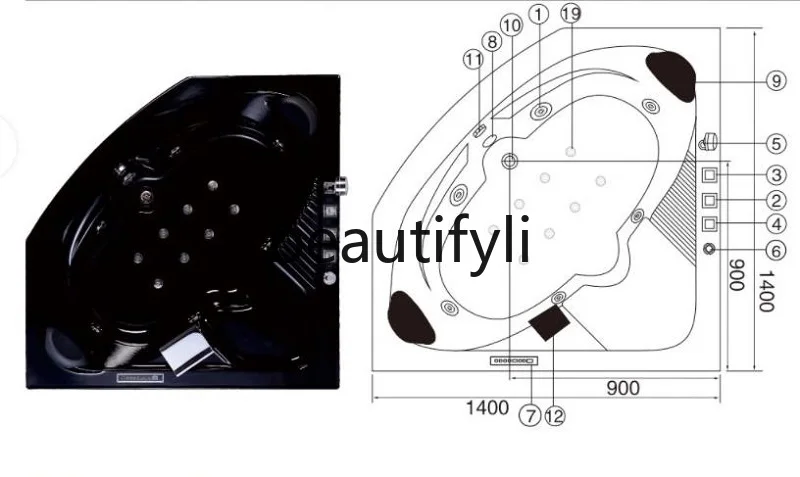 Bañera grande para masaje de Surf acrílico con forma de diamante, doble triángulo, 1,4 m, temperatura constante, NL-5191