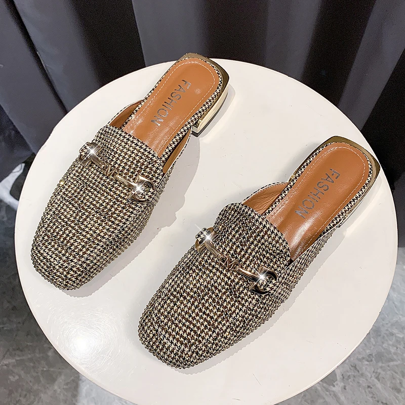 

Low Heel Shallow Ladies Mules Summer Fashion Women Slippers Square Toe Pull on Casual Shoes Outdoor Plus Size Modern Slippers