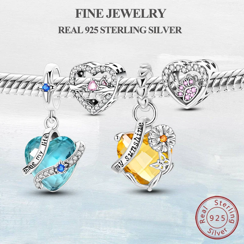 

Оригинальный настоящий S925 Стерлингового Серебра Шарм Бусина Океан Синее Сердце Любовь Шарм для Браслета Женщины Девушка Мужчина DIY Ювелирные Изделия Подарок