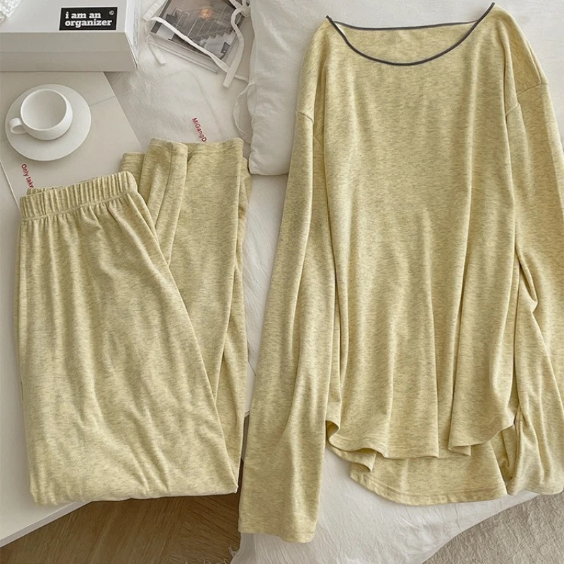 Pajama Women's Round Neck Pullover Long Sleeved Set Loose and Comfortable with Elastic Home Wear That Can Be Worn Outside