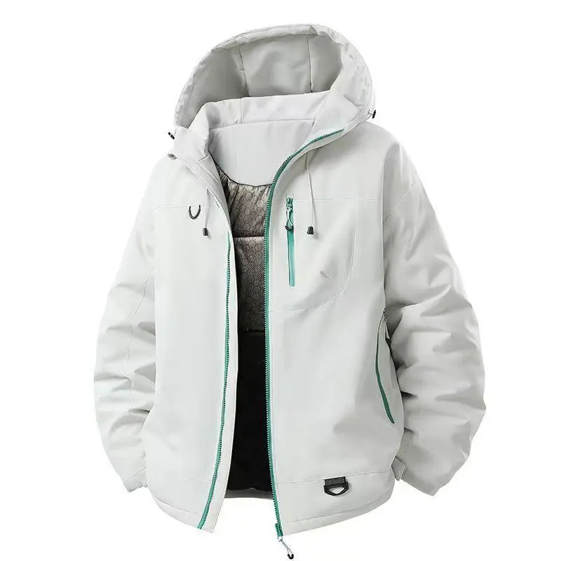 Men's Hooded Padded Jacket Water Resistant Windproof Warm Quilted Coat Contrast Zipper Outdoor Thick Thermal Parka Winter Casual
