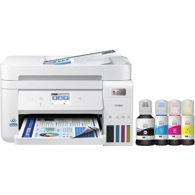 EcoTank ET4850 draadloze alles-in-één cartridgeGratis supertankprinter met scanner, kopieerapparaat, fax, ADF en EthernetDe perfecte print