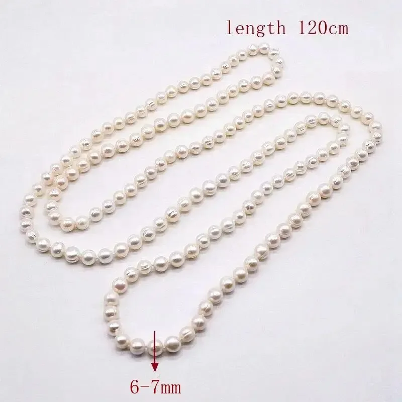 Pearl Long Necklace Natural Freshwater White Pearl Long Sweater Chain Engagement Dress Necklace Women Long Necklace