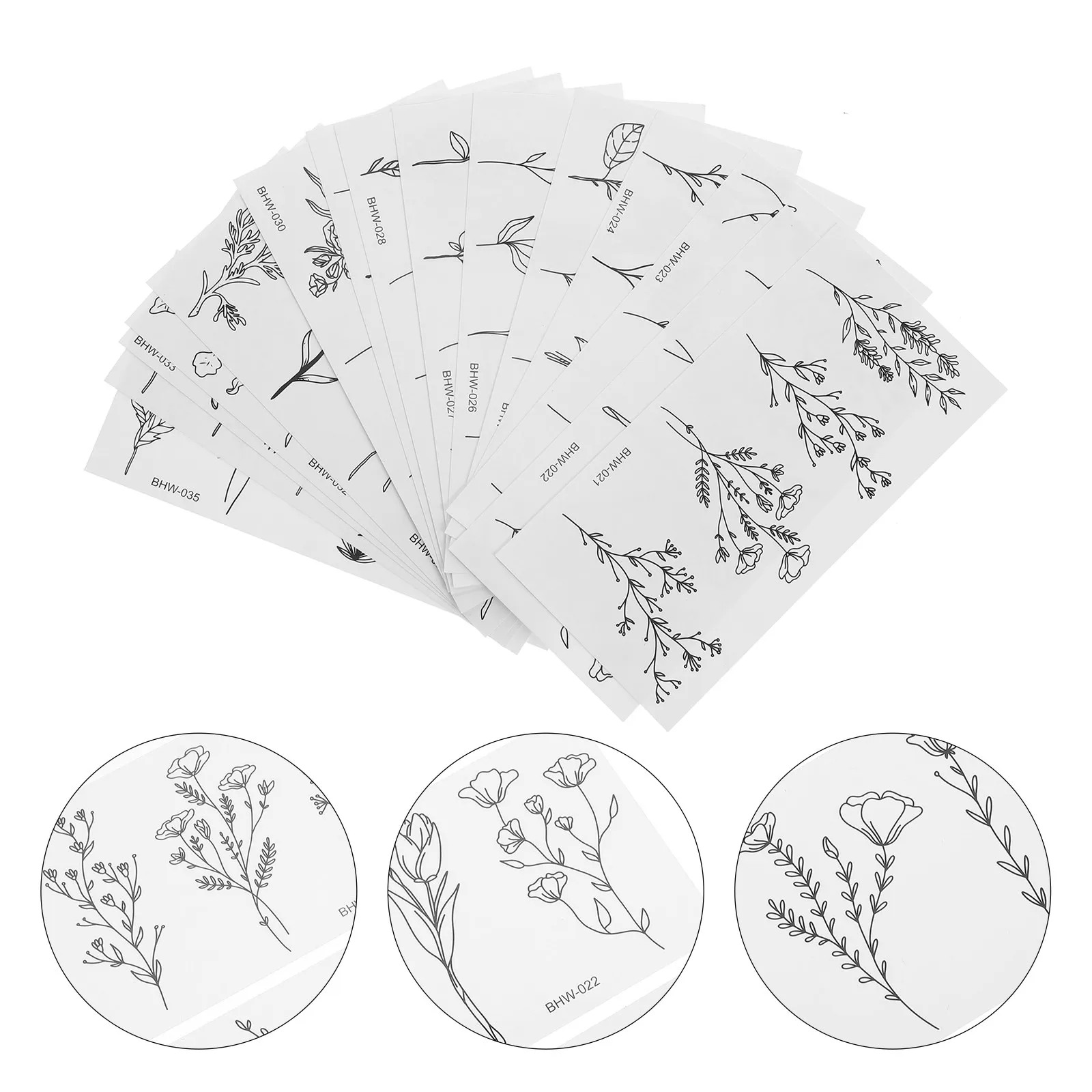 

15 Sheets Temporary Tattoos Small Flower Branch Patterns Easy to Apply Black H Fake Women Men Body Decoration DIY