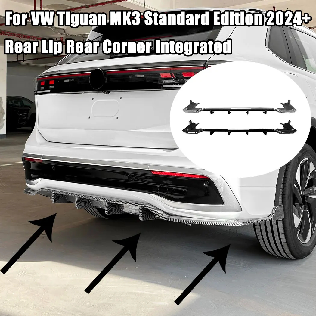 Car Rear Bumper Rear Corner Integrated Spoiler Splitter For VW Tiguan MK3 Standard Edition 2024+ ABS Black/Carbon Guard Cover