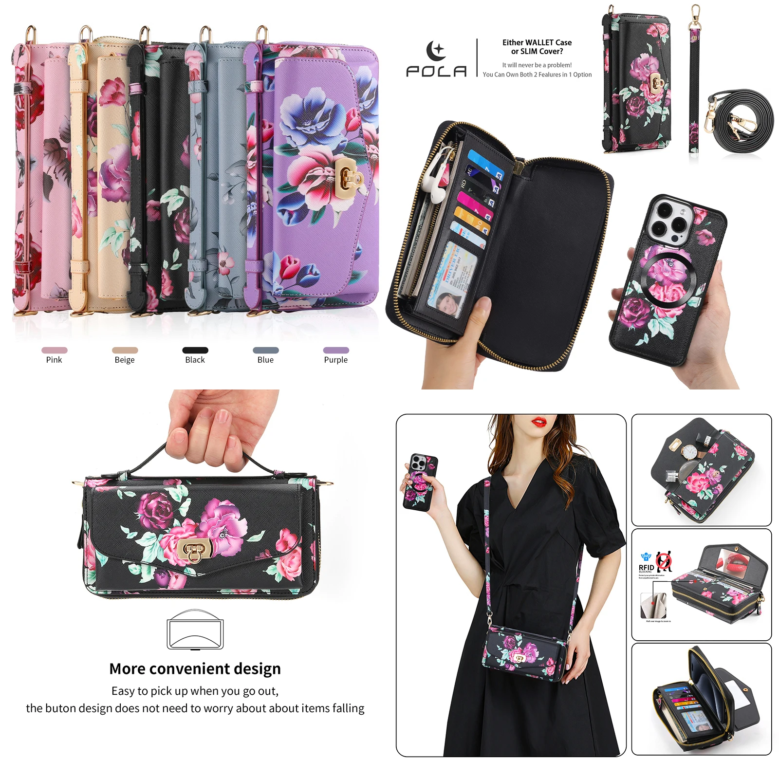 

Multifunctional Phone Case Wallet, Portable Handbag, Lychee Pattern Style, Suitable for iPhone15,15Pro,15ProMax,16,16Pro16promax