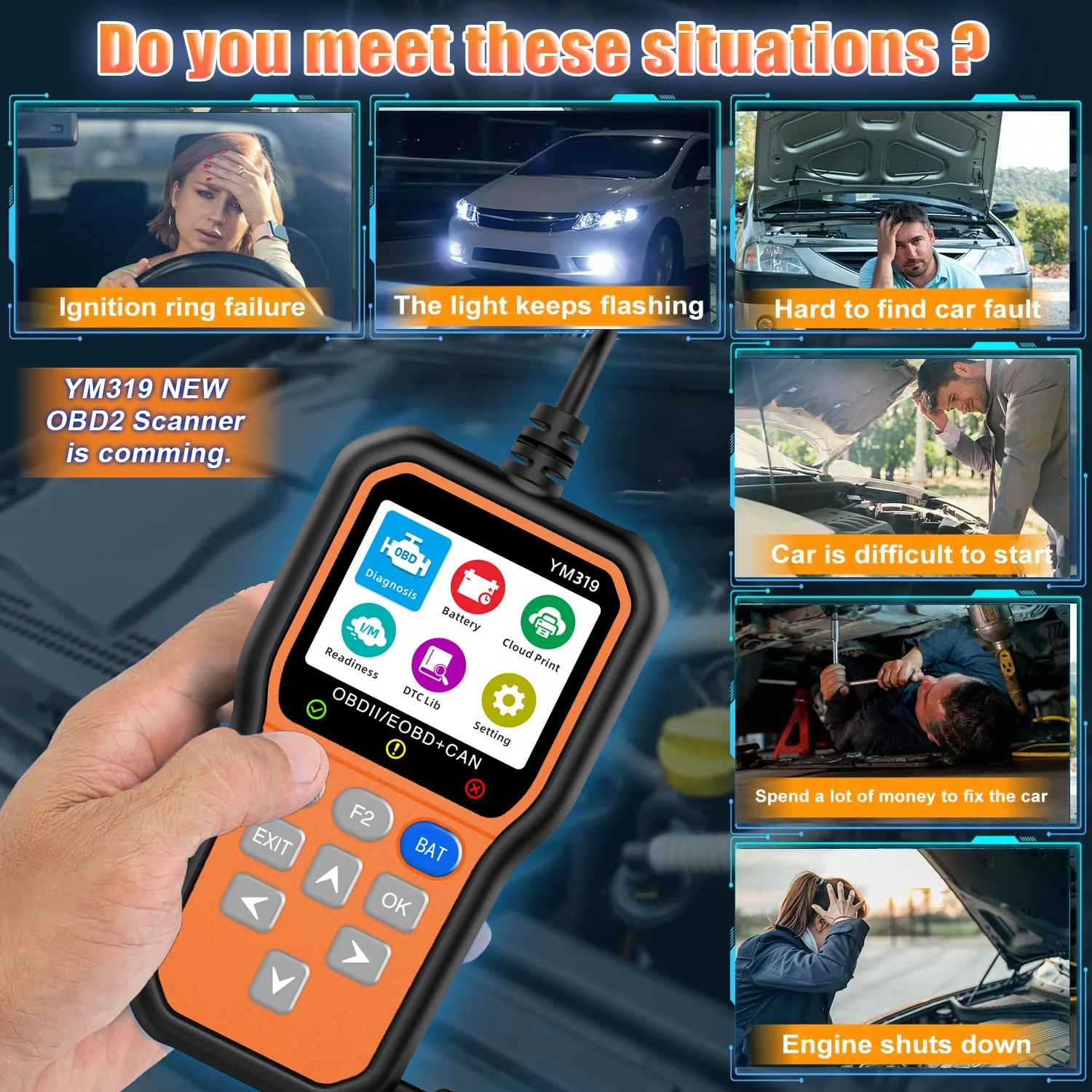 Car Diagnostic Tool Orange YM319 Multi Functions Car Code Reader High-quality Car Scanner