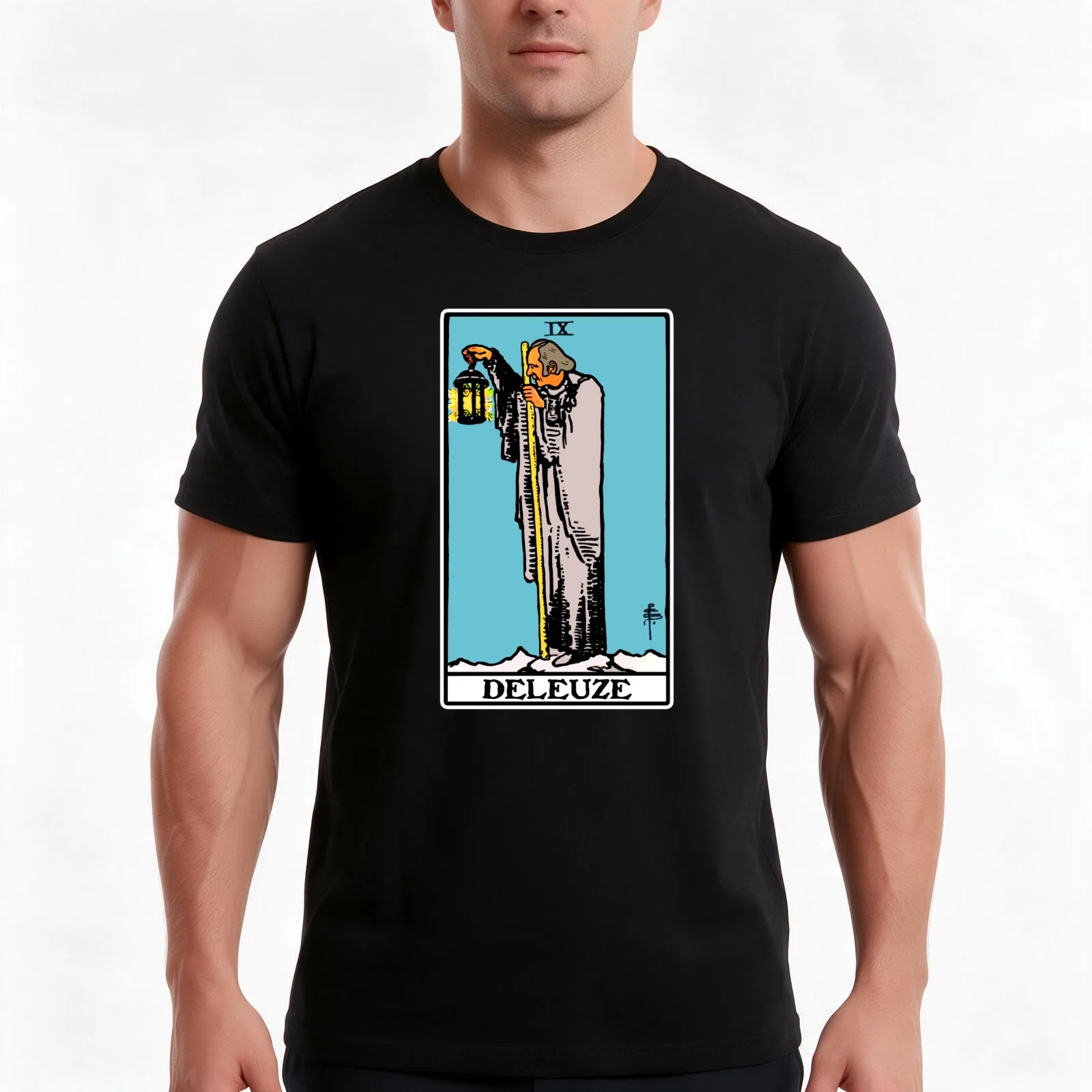 Deleuze as the Hermit Tarot Card T-Shirt, Summer Casual Cotton Tee, Oversized Streetwear Tops, Vintage Graphic Print