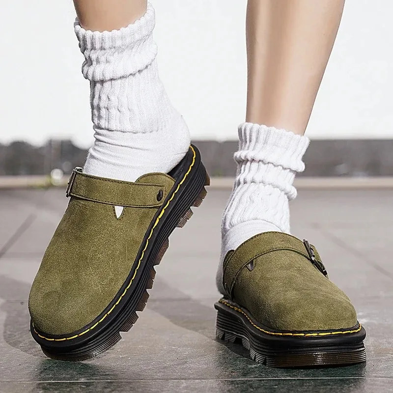 

Men's Slippers Fashion Big Leather Casual Slippers Summer Half Slippers for Men Non Slip Beach Shoes Classic Clogs Shoes