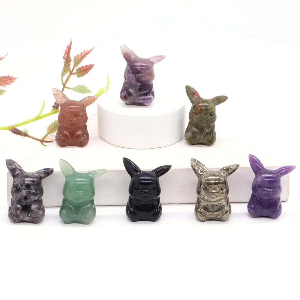 30mm Cute Cartoon Fantastic Baby Animal Natural Crystal Healing Reiki Stones Carving Figurine Home Decor Ornament Children Gifts