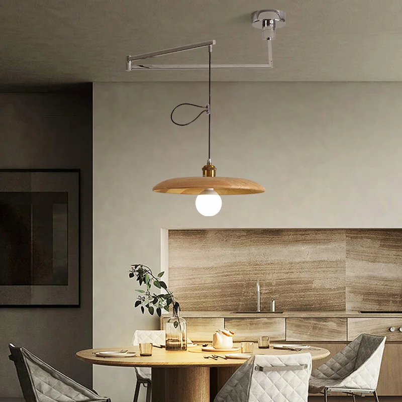 Modern Minimalist Creative Rocker Arm With Adjustable Displacement Led Original Wood Grain Bedroom Bedside Light
