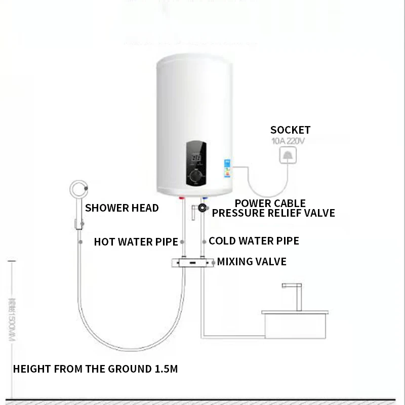 Vertical storage electric water heater 50L household bath temperature visible household water heater