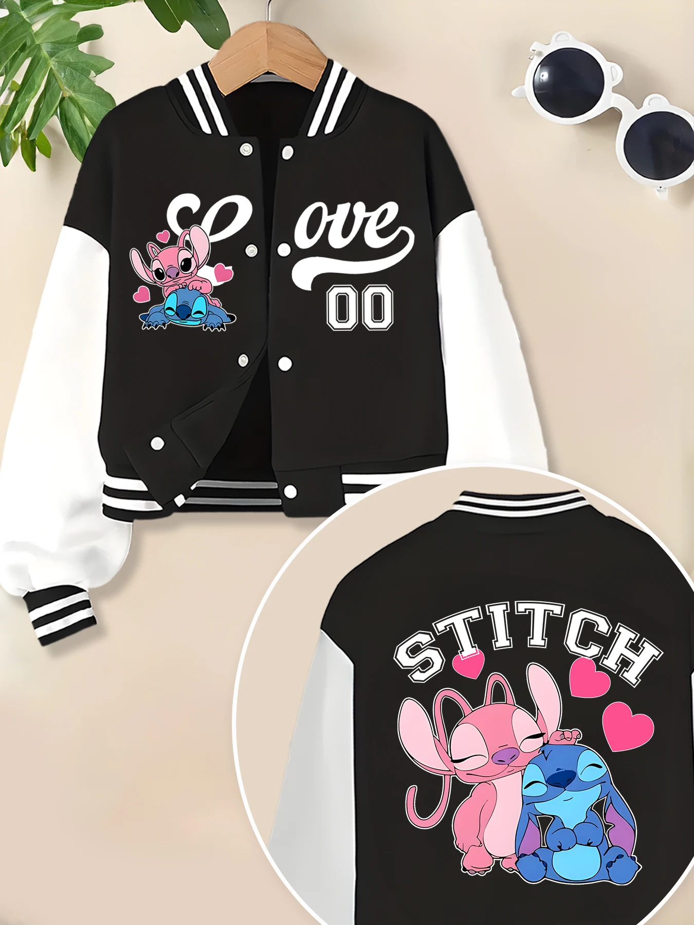 Disney fashion trend baseball jacket, suitable for daily sports and casual wear, printed with cute Stitch pattern, nice gift.