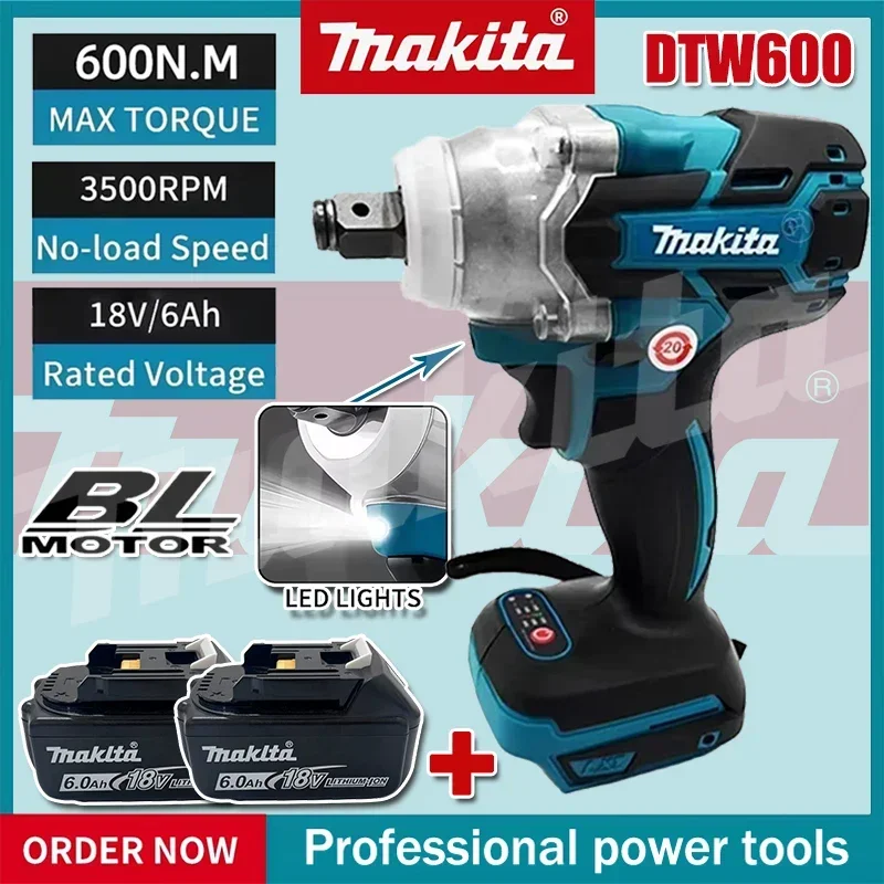 Makita DTW600 3100IPM 18V Cordless Wrench 1/2Inch Brushless Screwdriver Rechargable Electric Screwdriver Vehicle Service Tool