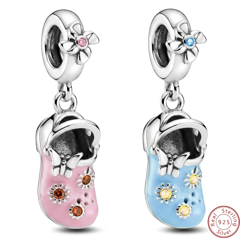 

Шармы-бусины из стерлингового серебра 925 пробы в виде бабочки и маленькой ромашки для браслетов Pan, высококачественные украшения для самостоятельного изготовления