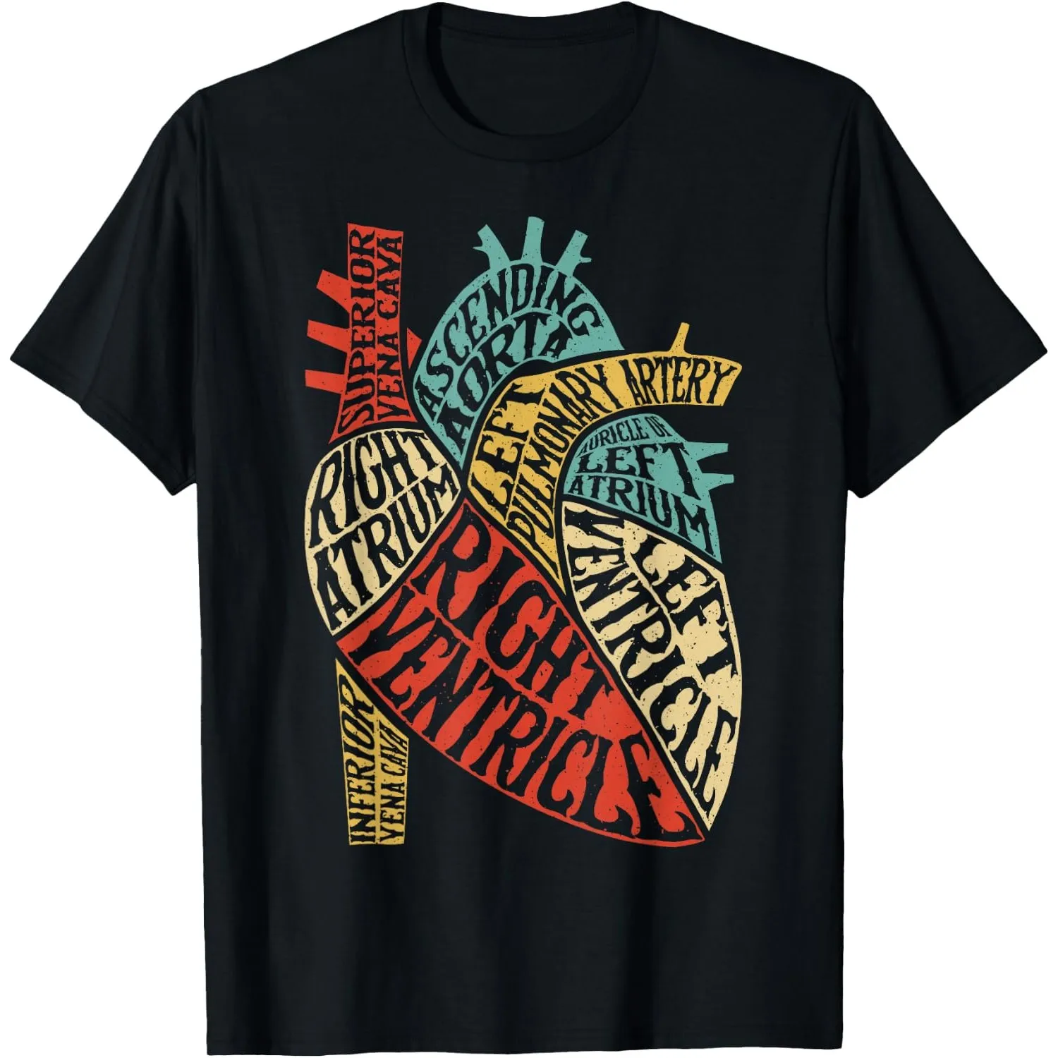 Heart Typography Anatomy Science Biology Graphic Tee for Men Women Casual Short Sleeve T-Shirt