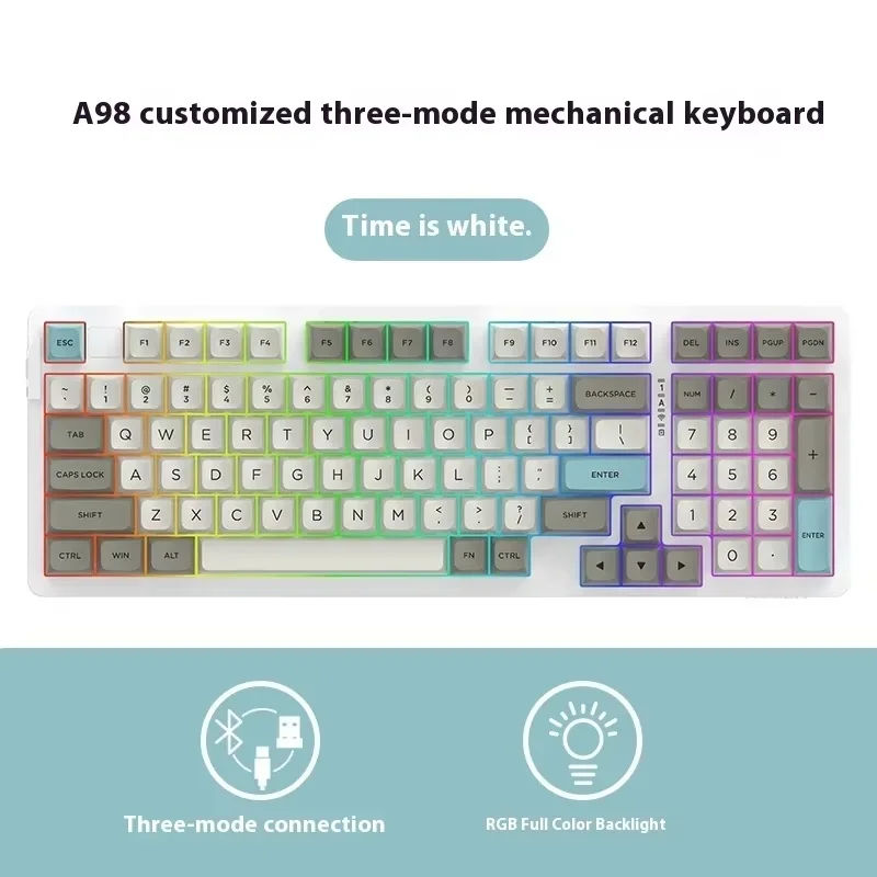 

Dareu A98 Tri-mode Wireless Bluetooth Wired Mechanical Keyboard Custom Gasket Structure Rgb Transparent Keyboard Cap Feel Good