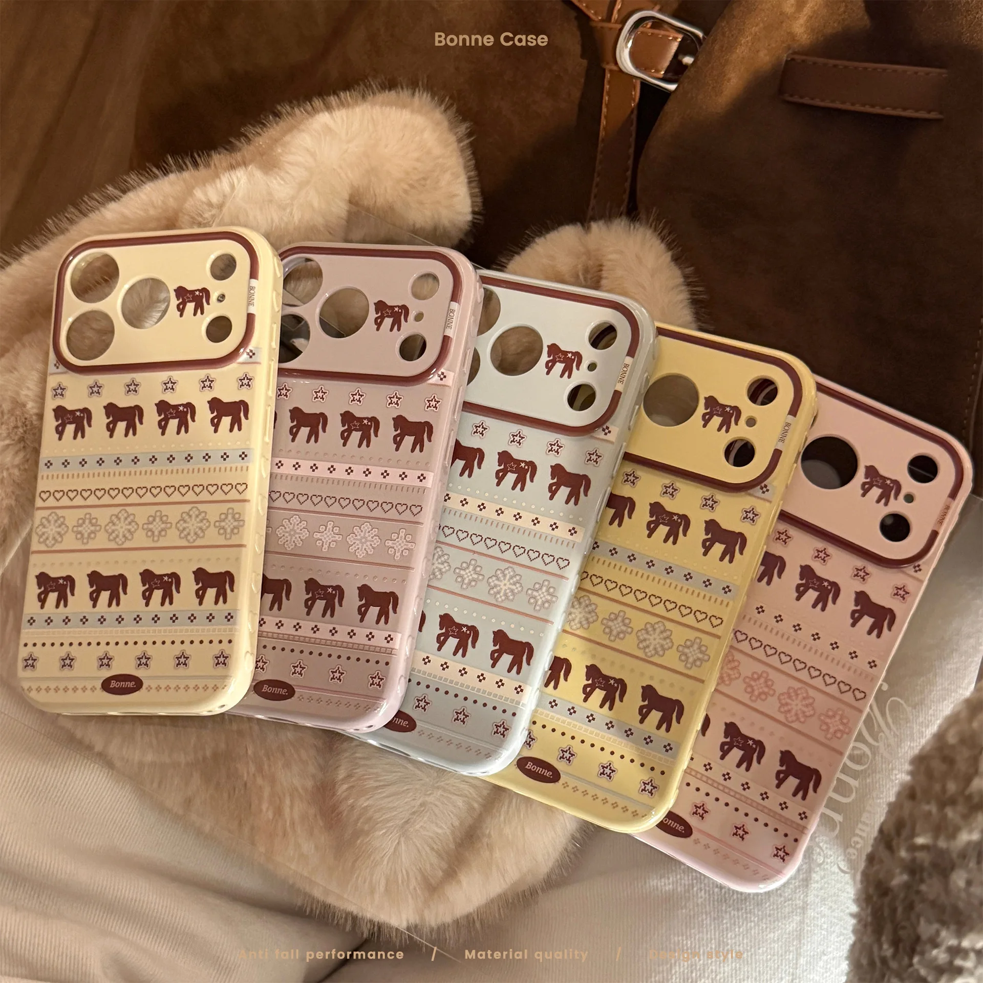 Koreanische Cartoon Winter Fair Isle Pony Pferd Telefon Fall Für iPhone 17 16 15 14 13 12 Pro Max Candy farben Stoßfest Soft Cover