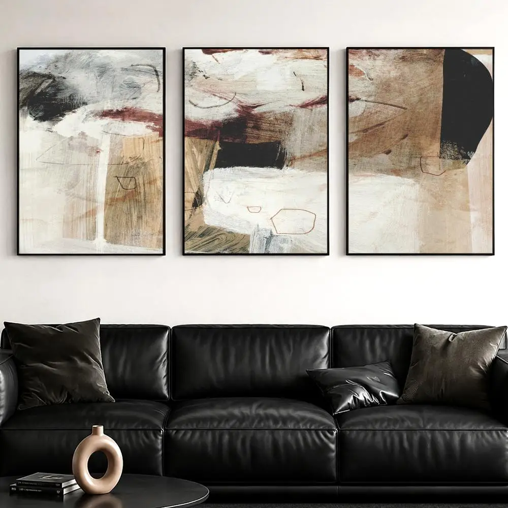 Earthy Abstract Harmony Painting Calligraphy Canvas Wall Art Print Set | Living Room Bedroom Aesthetics Decor Gift