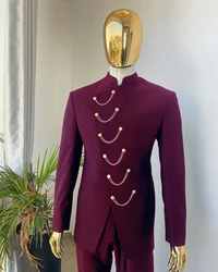 Traje Burdeos para hombre, conjunto de Blazer de doble botonadura, esmoquin para fiesta, boda, graduación, 2 piezas