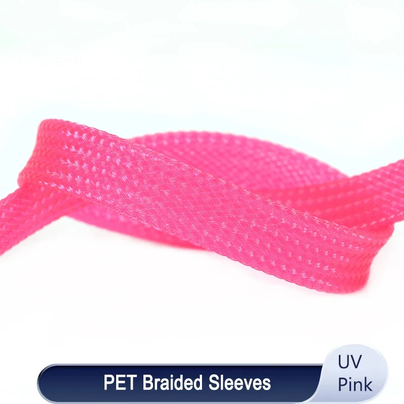 

1~50m UV Pink PET Braid Sleeve 2/4/6/8/10/12/14/16/20/25/30/40mm High Density Protect Snake Skin Wrap Sheath For Electric Cables