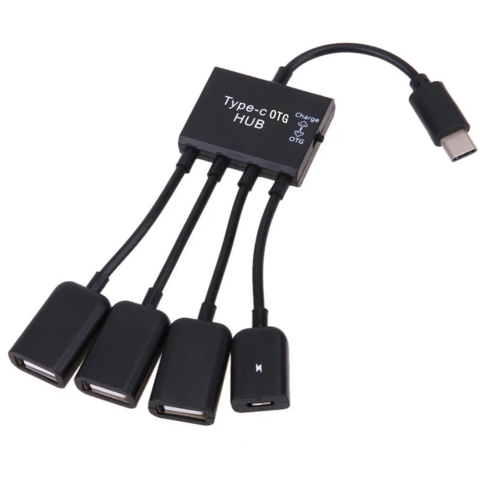 4 Port Powered OTG USB Hub Splitter Micro USB Type-C Extender For Android Phone Tablet U Disk Mouse Keyboard Sync Charging