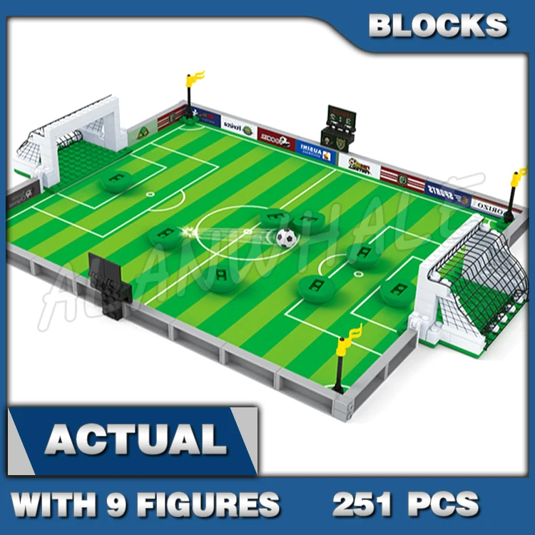 

251pcs Sports Table Football Stadiums Soccer Field Shooting Player Kicker Team 25590 Building Blocks toys Compatible With Model