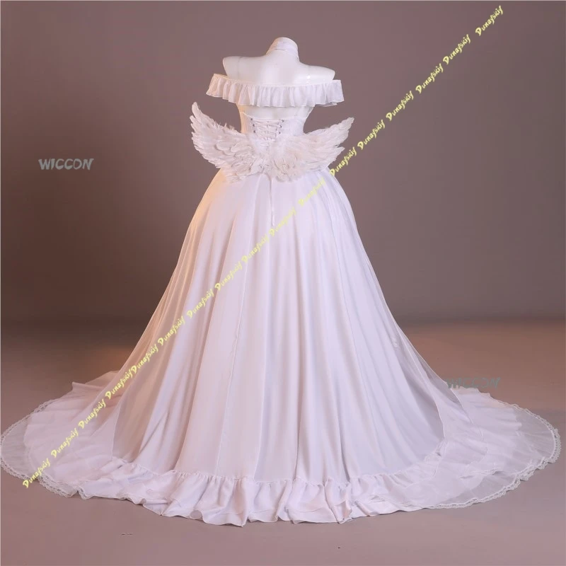Disfraces de Cosplay de Anime Azur Lane Janus, vestido, peluca, Boda de Princesa, guantes con alas rosas y blancas, accesorios para Navidad y Halloween