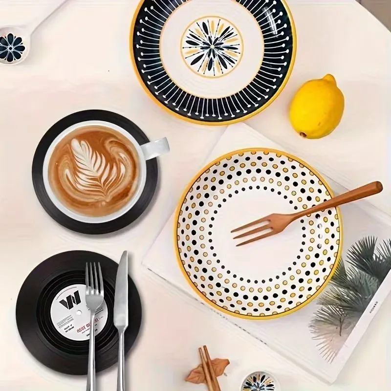 1/6 PCS Retro Vinyl Record Coaster Non Slip, Heat-Insulating, Protective Desktop Mat Suitable for Coffee and Tea Cups Coaster