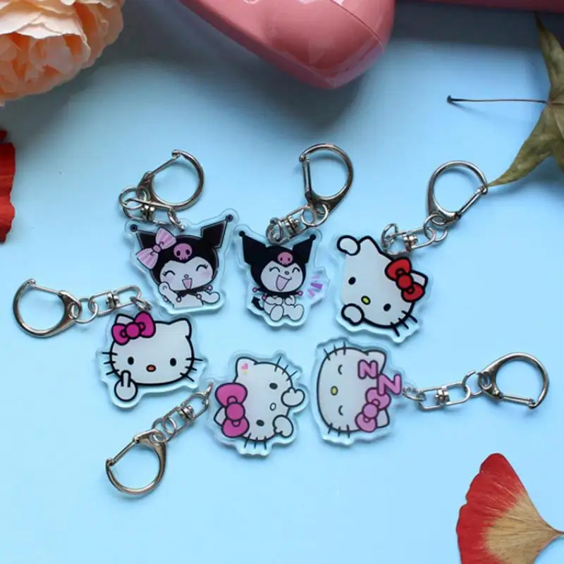 Hello Kitty Acrylic Keychain Kuromi Anime Figures Key Chain Pendant  Accessories Kawaii Girls Bag Keyring Accessoried Gifts