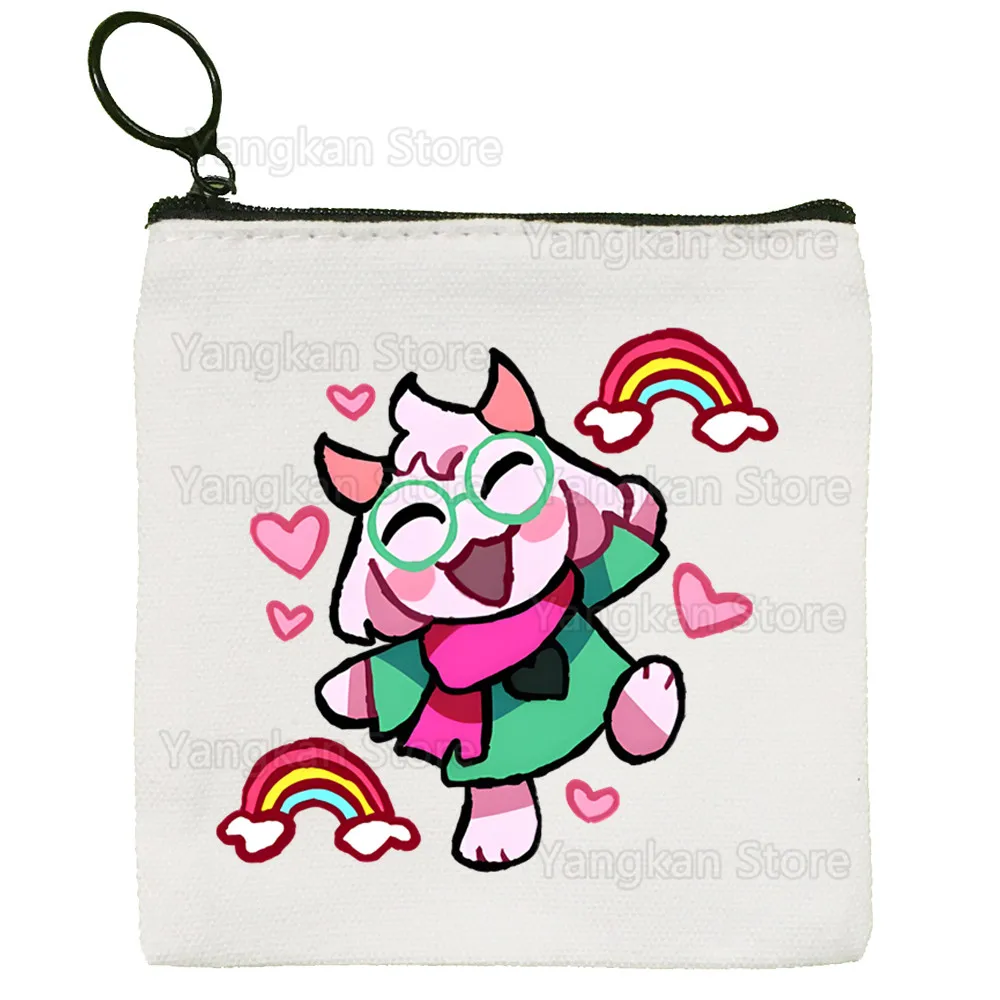 Deltarune Dompet Koin Kanvas Tas Kunci Persegi Kecil Kanvas Tas Kartu Penyimpanan Tas Koin Kartun