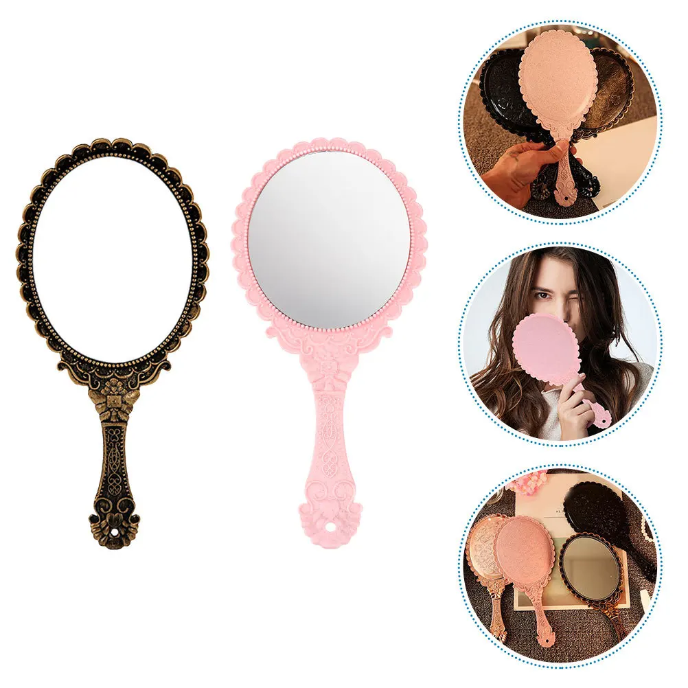 Miroir de maquillage à main rétro Vintage, 2 pièces, fleur en relief, Compact, léger, Portable, accessoire de voyage