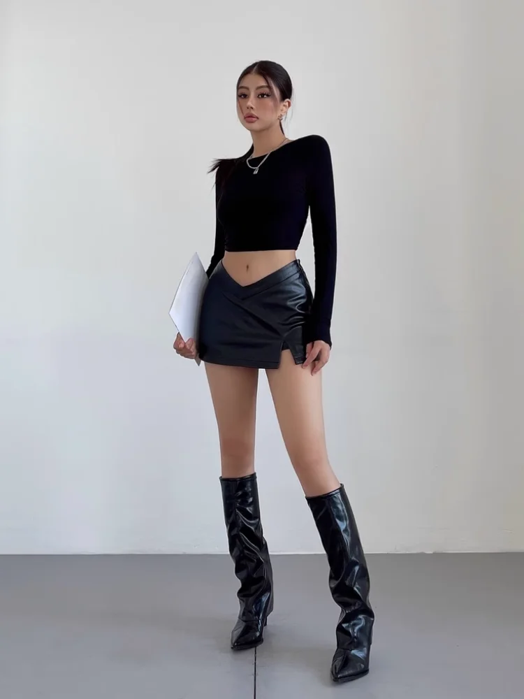 leather sexy clothes Tight leather dress.Torn.Slight stretch.Not see-through.Sexy.Short.Long  sleeves