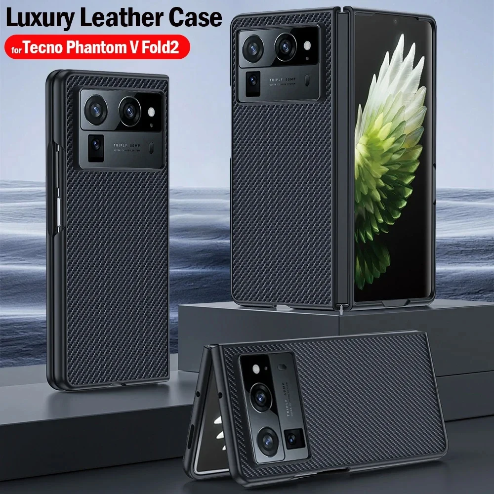 Funda for Tecno Phantom V Fold 2 Case Carbon Fiber Texture PU-Leather Protection Phone Cover for Phantom V Fold2 5G Capa