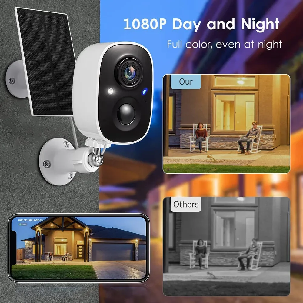 

Беспроводная уличная IP-камера Tuya 1080P на солнечной батарее с аккумулятором 5200 мАч, водонепроницаемая, для видеонаблюдения, Wi-Fi