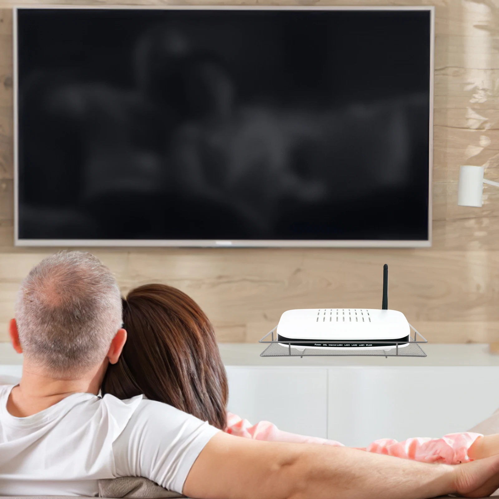 

Router Shelf No Punching Solid Iron Shelf for Bathroom Bedroom Living Room Wall Decor Cable Management Storage