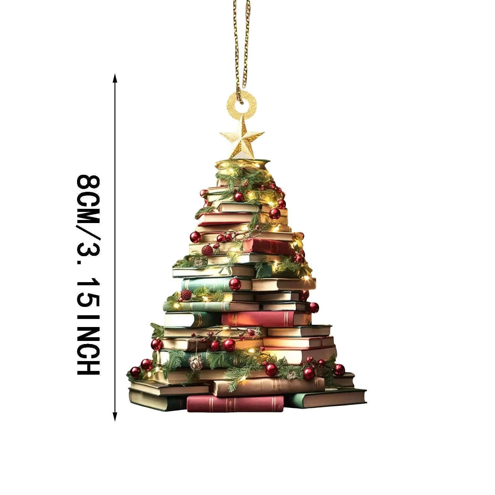 Acrylic Flat Printing Books Pendant Home Tree Window Hanging Decor Gift for Book Lovers Creative Book Christmas Tree Ornament