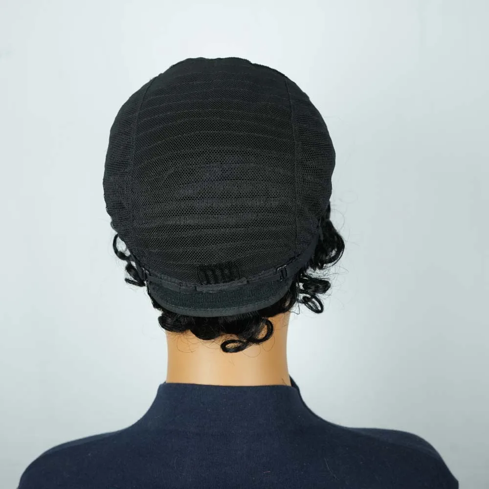 Krótkie kręcone peruki z ludzkich włosów dla czarnoskórych kobiet, kręcone peruki pixie cut z grzywką, peruki z włosów ludzkich Remy wykonane maszynowo do codziennego użytku.