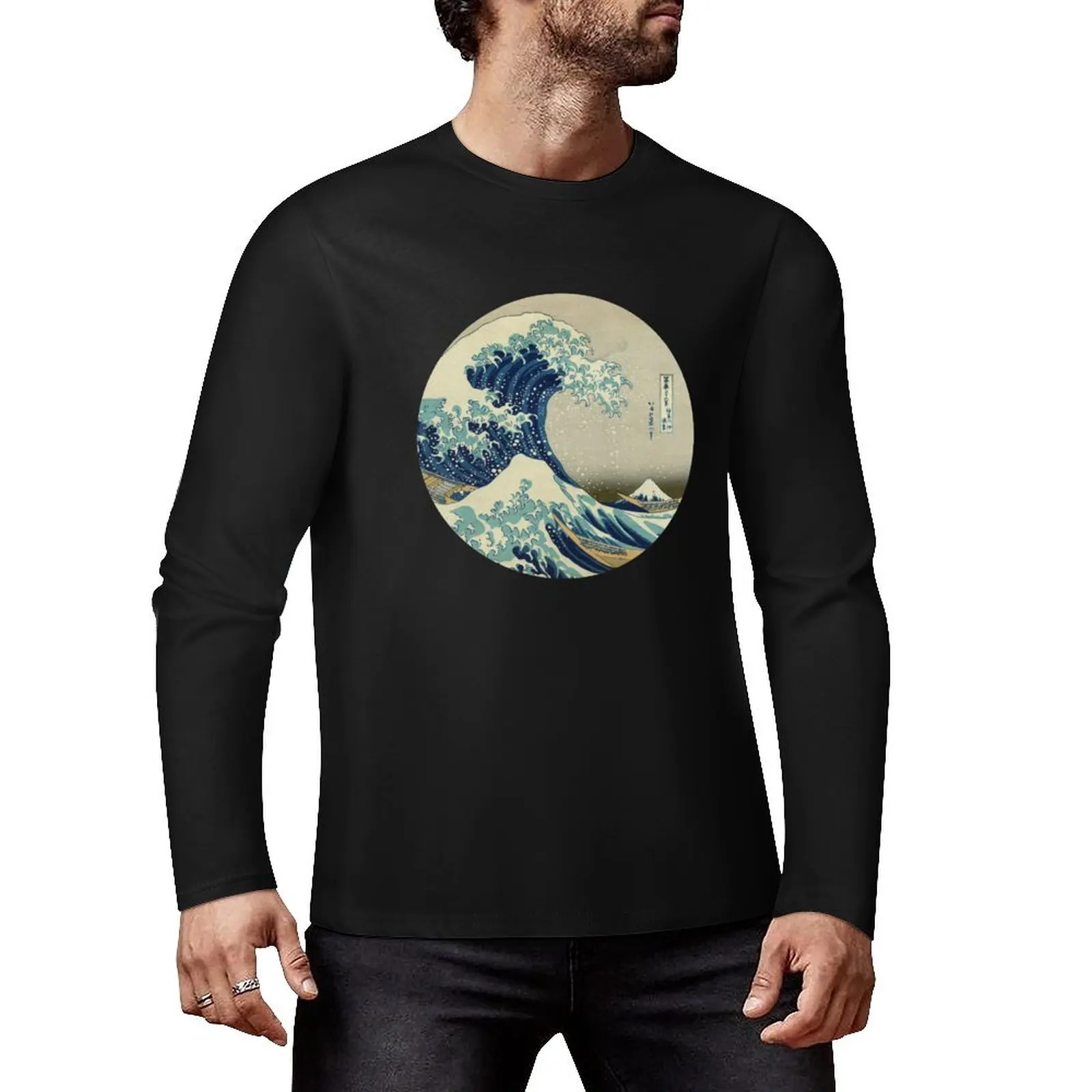 Great Wave off Kanagawa circle Long T-Shirt man clothes quick drying shirt sweat shirts, men