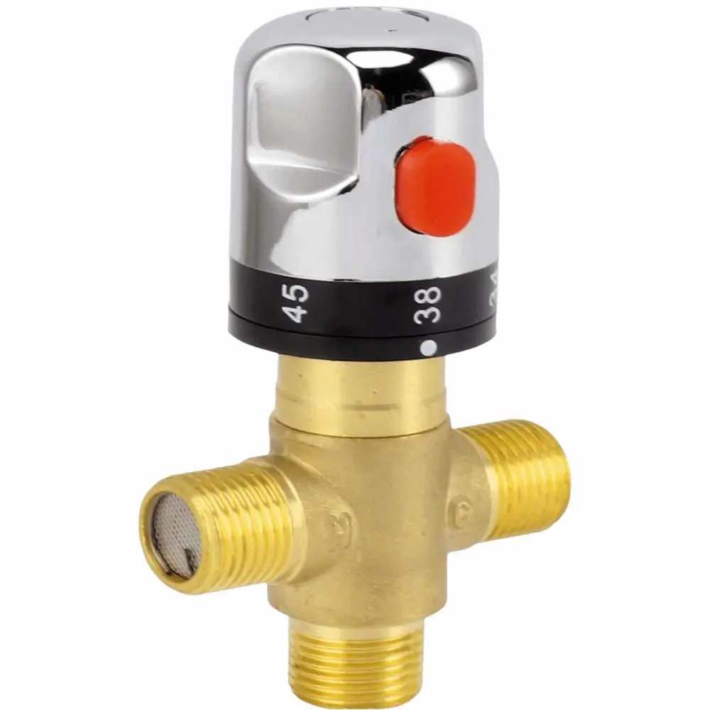 Precision Control G1/2 Thermostatic Mixing Valve Brass 20~50℃ Hot Cold Water Mixing Valve 3-Way Blending Valve For Kitchen