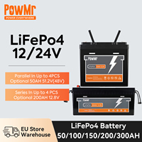 PowMr Lithium Powerwall 12V 24V LiFePO4 Battery 100AH Lithium Batteries for Hybrid Solar Inverter 200AH 300AH Power Station