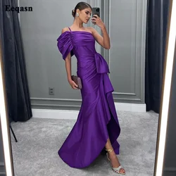 Eeqasn Purple Satin Arabic Mermaid Evening Dresses Draped One Shoulder Slit Prom Dress For Women Party Formal Bridesmaid Gowns