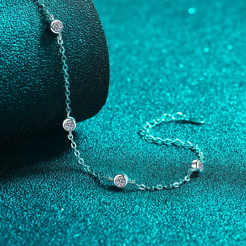 

Браслет EUREKA с муассанитами 0.5cttw 3мм, 5 сверкающих камней, имитация бриллиантов, цепочка из стерлингового серебра 925 пробы, ювелирное украшение для женщин