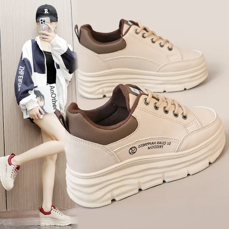 Women Shoes Trend Woman Chunky Sneakers Korea Hidden Increase Thickess Platform Shoes Outdoor Breathable Comfortable Casual Shoe