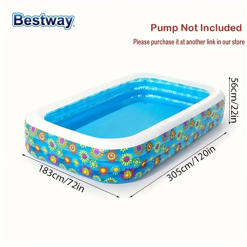 Bestway-Família inflável piscina retangular, adulto, Summer Water Party, 54120, 54121