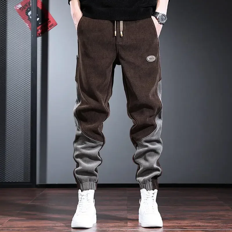 السراويل البضائع الرجالية الفضفاضة تمتد السراويل الذكور الخريف الشتاء Techwear عادية جديدة في مصمم الموضة الكورية نمط Y2k خمر ايمو