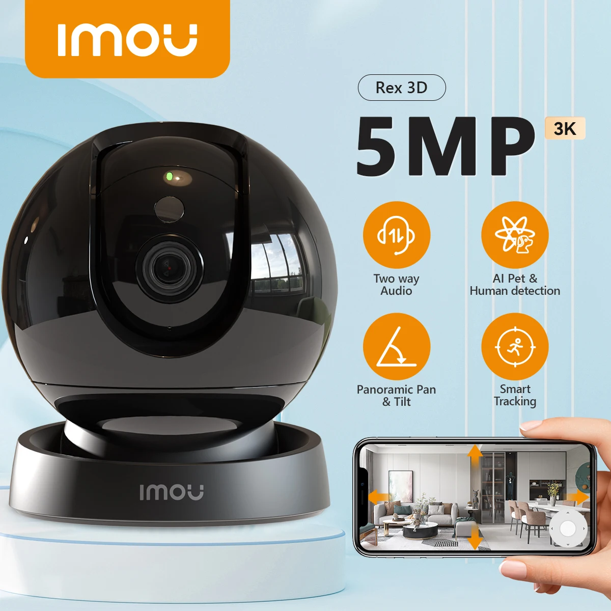 IMOU Rex 3D 5MP Indoor Wifi PTZ Security Camera Human Pet Detection AI Smart Tracking Two Way Talk Night Vision Baby Monitor