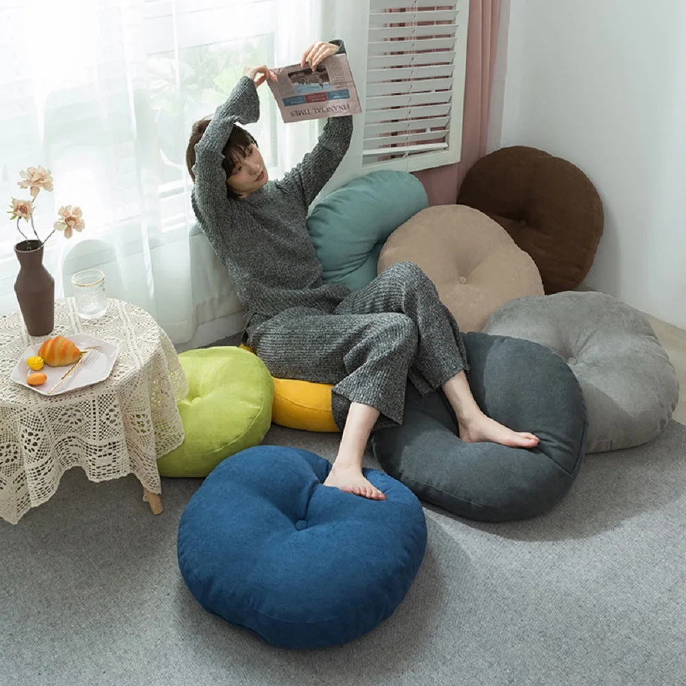 Inyahome Große Bodenkissen, rundes Sitzkissen für Erwachsene und Kinder, getuftet, dickes Meditationskissen für Yoga, Wohnzimmer, Tatami – Detail 3